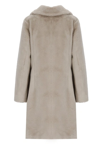 Herno Faux-fur Single-breasted Long Sleeved Coat In Neutrals