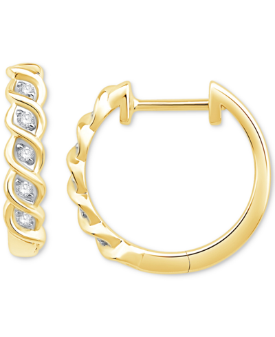 Shop Macy's Diamond Twist Small Hoop Earrings (1/10 Ct. T.w.) In 10k Gold In Yellow Gold