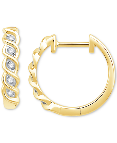 Macy's Diamond Twist Small Hoop Earrings (1/10 Ct. T.w.) In 10k Gold In Yellow Gold