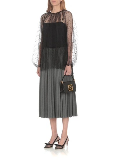 Shop Red Valentino Point D'esprit Tulle Blouse In Grey
