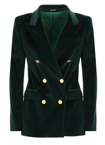 Tagliatore Jalicya Velvet Double-breasted Blazer In Green
