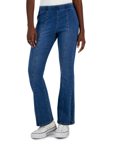 Shop Vanilla Star Juniors' Seam-front Pull-on Flare Jeans In Fitch