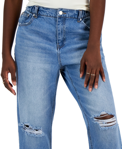 Shop Vanilla Star Juniors' Elastic-waist Cropped Straight-leg Jeans In Jafar