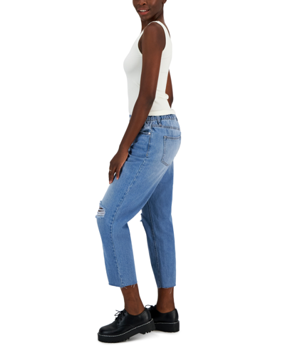 Shop Vanilla Star Juniors' Elastic-waist Cropped Straight-leg Jeans In Jafar