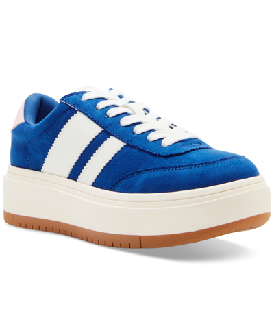 Shop Madden Girl Navida Lace-up Low-top Platform Sneakers In Cobalt Blue,white
