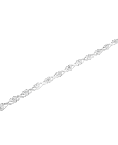 Shop Macy's Diamond Heart Link Bracelet (1/10 Ct. T.w.) In Sterling Silver, Created For