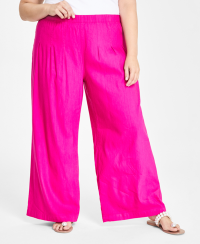 Shop Inc International Concepts Plus Size Wide-leg Pull-on Pants, Created For Macy's In Pink Tutu