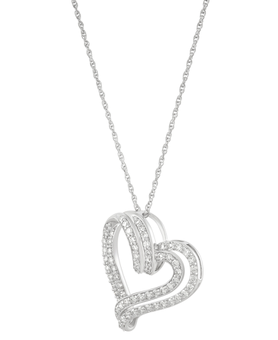 Forever Grown Diamonds Lab Grown Diamond Double Heart Pendant Necklace (1 Ct. T.w.) In Sterling Silver, 16" + 2" Extender In Sterling Silver