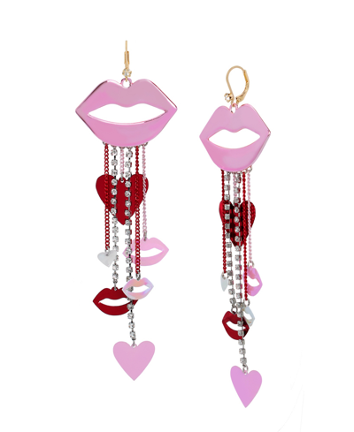 Shop Betsey Johnson Faux Stone Lips Chandelier Earrings In Pink,gold
