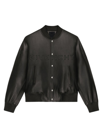 Shop Givenchy Men's Varsity Jacket In Leather In Black
