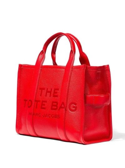 Shop Marc Jacobs 'the Tote Bag Medium' Red Bag With Logo In Grained Leather Woman