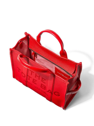 Shop Marc Jacobs 'the Tote Bag Medium' Red Bag With Logo In Grained Leather Woman