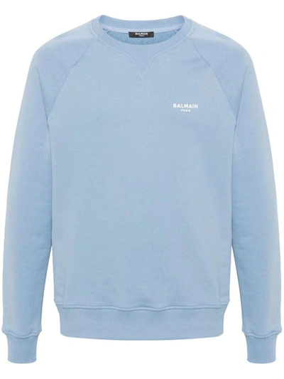 Shop Balmain Flock Sweatshirt Clothing In Blue