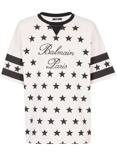 Shop Balmain Signature Stars Print T-shirt Clothing In Nude & Neutrals