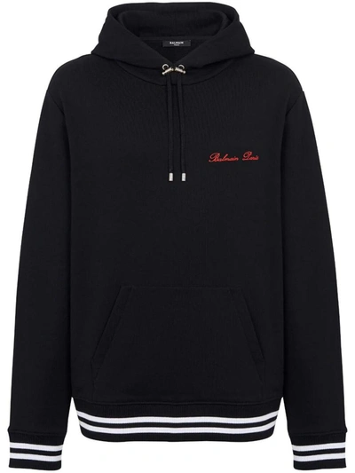 Shop Balmain Signature Embroidery Hoodie Clothing In Black