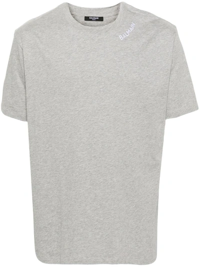 Shop Balmain Stitch Collar T-shirt Straight Fit Clothing In Grey
