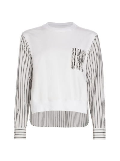 Shop 3.1 Phillip Lim / フィリップ リム Women's Striped Fringe Pocket Combo Sweatshirt In White Multi Stripe