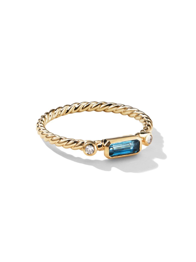 Shop David Yurman Women's Cable Collectibles Stack Ring In 18k Yellow Gold In Hampton Blue Topaz