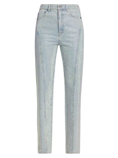 Shop Self-portrait Women's Rhinestone-embellished Straight-leg Jeans In Blue