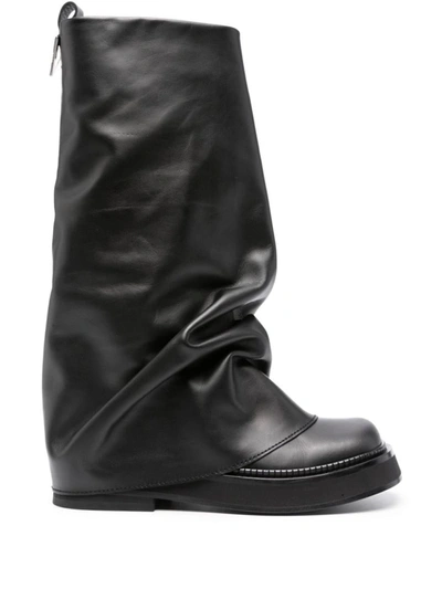 Shop Attico The  Robin Leather Combact Boots In Black