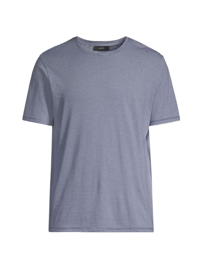 Shop Vince Men's Striped Pima Crewneck T-shirt In Dusty Sky