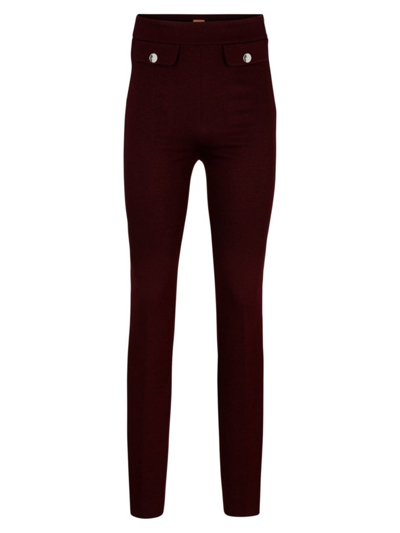 Shop Hugo Boss Women's Slim-fit Trousers In Woven Fabric With Monogram Buttons In Red