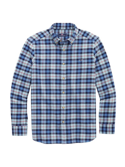 Shop Vineyard Vines Men's Flannel Plaid Cotton Shirt In Porcelain Blue