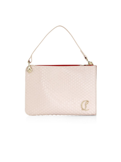 Shop Christian Louboutin Women's Snake-embossed Leather Pouch In Leche