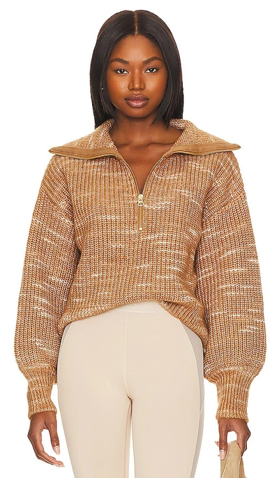Shop Varley Ridley Dalmation Half Zip Sweater In Golden Bronze & Egret