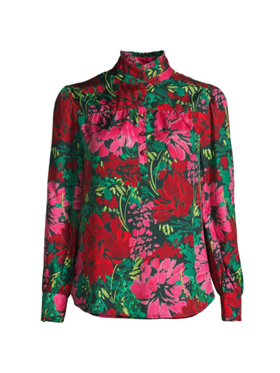 Shop Vineyard Vines Women's Floral Silk Ruffle-collar Blouse In Brush Floral