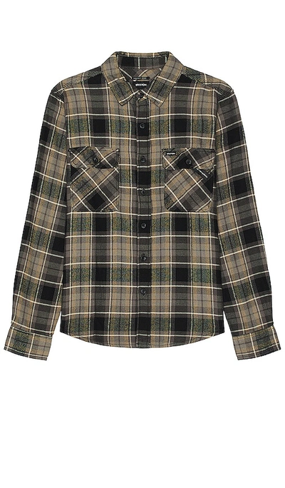 Shop Brixton Bowery Flannel In Black  Charcoal  & Oatmeal