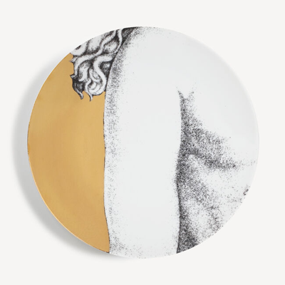 Shop Fornasetti Set 12 Plates Eva In White/black/gold