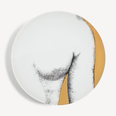 Shop Fornasetti Set 12 Plates Eva In White/black/gold