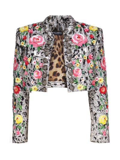 Shop Dolce & Gabbana Floral Embellished Cropped Jacket In Multi