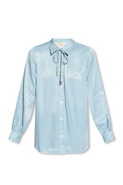 Shop Michael Michael Kors Striped Drawstring Shirt In Blue