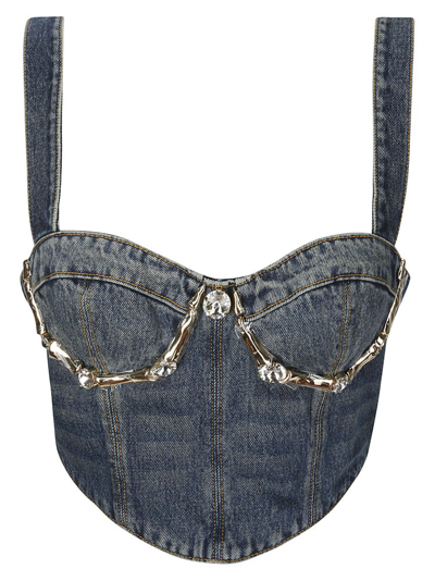 Shop Area Claw Cup Embellished Cropped Bustier Top In Blue