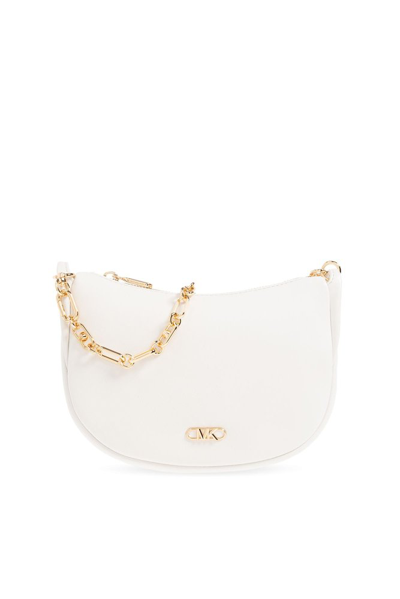 Shop Michael Michael Kors Logo Plaque Chained Small Shoulder Bag In White
