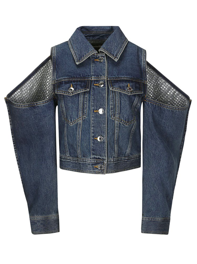 Shop Area Cut Out Detailed Stonewashed Denim Jacket In Blue