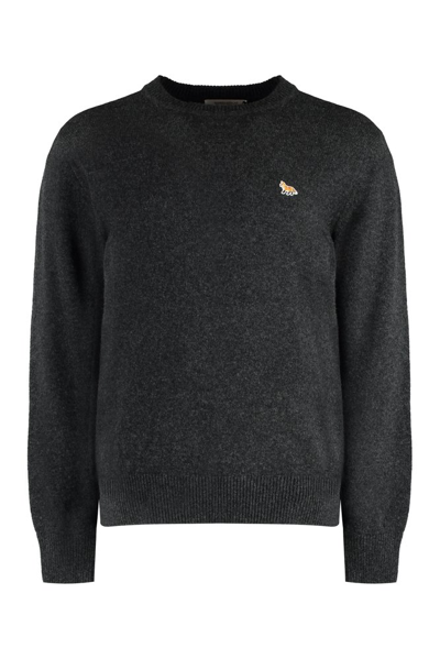 Shop Maison Kitsuné Logo Patch Knitted Jumper In Grey