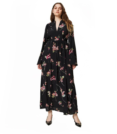 Shop Twinset Bouquet Black Long Dress