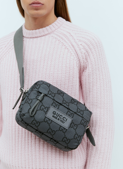 Shop Gucci Medium Gg Ripstop Crossbody Bag In Grey