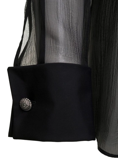 Shop Balmain Black Shirt With Oversized Pointed Collar In Silk In Grey