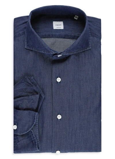 Shop Càrrel Denim Blue Cotton Shirt In Grey