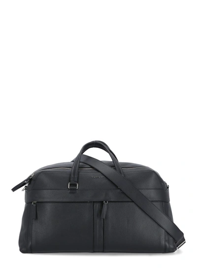 Shop Orciani Black Pebbled Leather Duffel Bag