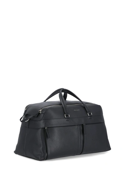 Shop Orciani Black Pebbled Leather Duffel Bag