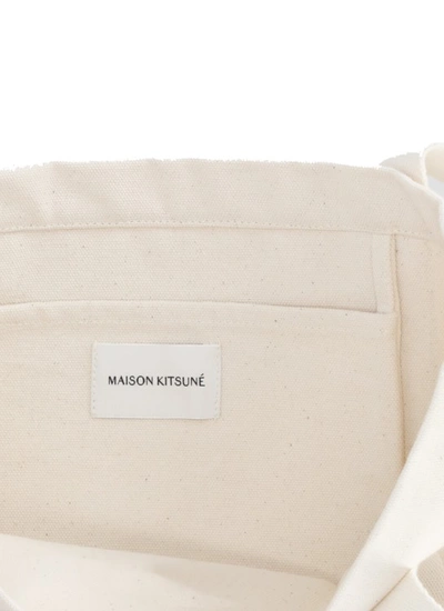 Shop Maison Kitsuné Ivory Maison Kitsune Cotton Shoulder Bag In Neutrals