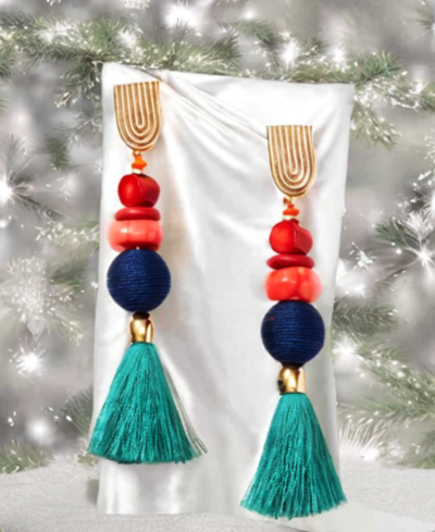 Nectar Nectar New York Dokra Gemstone Tassel Earrings In Gold