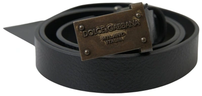 Shop Dolce & Gabbana Black Leather Antique Logo Buckle Belt