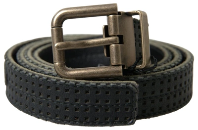 Shop Dolce & Gabbana Black Leather Perforated Gold Buckle Belt