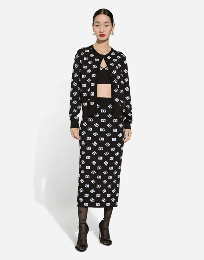 Dolce & Gabbana Chic Black Mambo Midi Skirt With White Pots In プリント